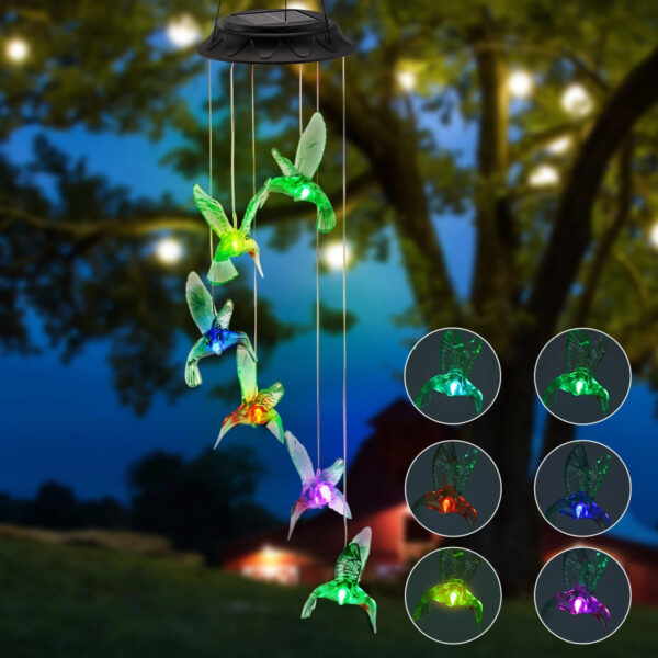 LED Solar Wind Chime Light Garden Butterfly Wind Chime Lamp Colorful Waterproof Hanging Solar Light for Garden Yard Home Decor