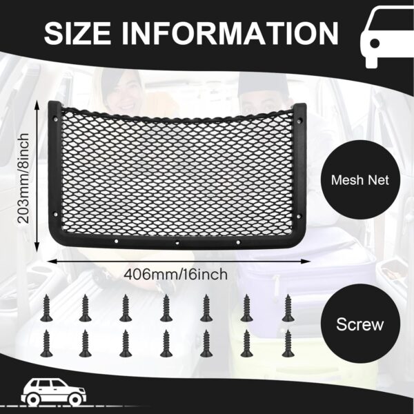 2 Pcs ABS Plastic Frame Car Storage Net Bag Phone Car Mesh Net Holder RV Storage Boat Cargo Pocket Organizer Framed Mesh Net Pocket with Screws for Auto RV Net (16 X 8 Inch)