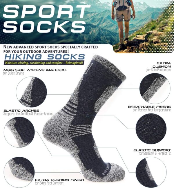 Men’S 5 Pairs Hiking Socks- Multi Performance Moisture Wicking Outdoor Sports Hiking Crew Socks