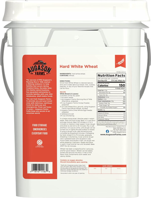 Hard White Wheat Emergency Food Storage 24 Pound Pail