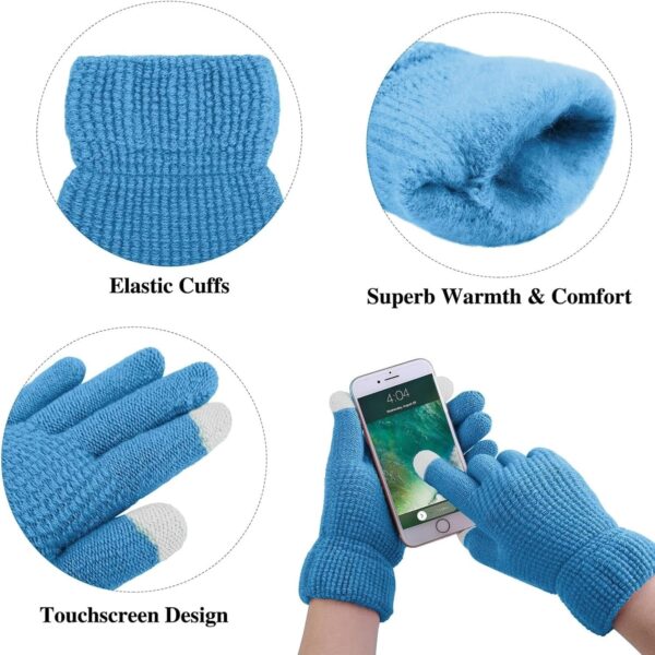 Womens Winter Warm Sets Knitted Fur Pompoms Beanie Hat Circle Loop Scarf Touch Screen Gloves Winter Favor Accessories - Image 3