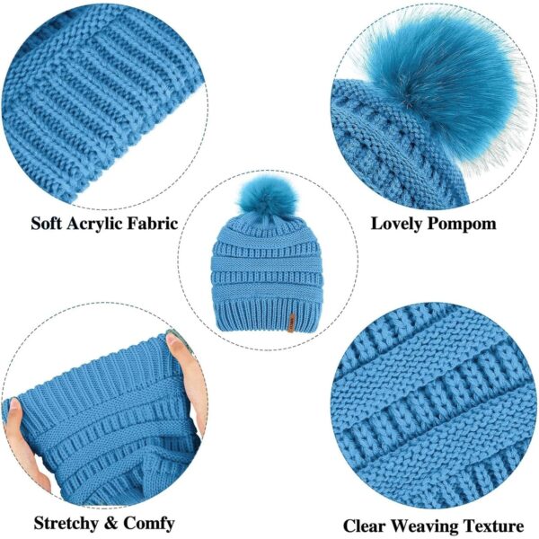 Womens Winter Warm Sets Knitted Fur Pompoms Beanie Hat Circle Loop Scarf Touch Screen Gloves Winter Favor Accessories - Image 4