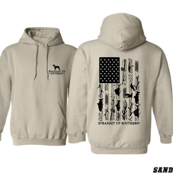 Straight up Southern Hoodie - Patriotic American Flag Design Featuring Hunting and Outdoor Graphics, Perfect for Southern Lifestyle Enthusiasts and Hunters, Unisex Hoodie for Everyday Comfort and Bold Country Style Sweaters Menswear Tops Pullover