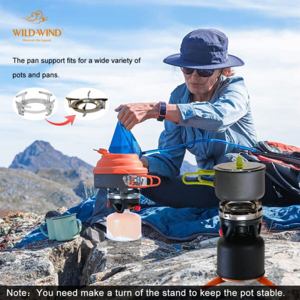 X2 Camping and Backpacking Stove Cooking System, Outdoor Portable Camp Gas Stoves Burner with 0.75L Pot & 0.25L Pan, Piezo Ignition, for Hiking, Fishing, Hunting, Black