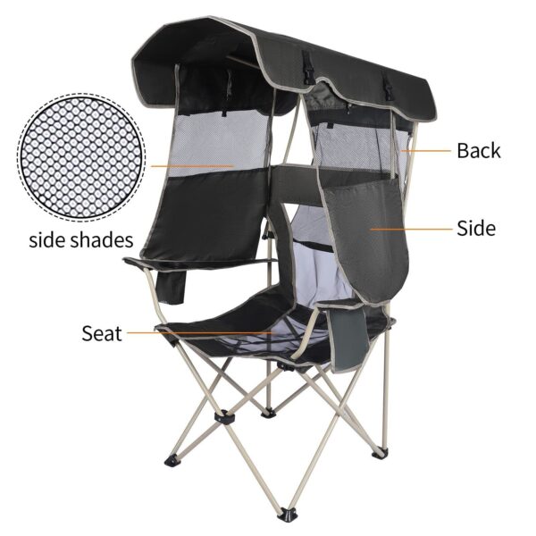 Camping Brothers Camping Chair with Shade Canopy - Outdoor Folding Patio Chai...