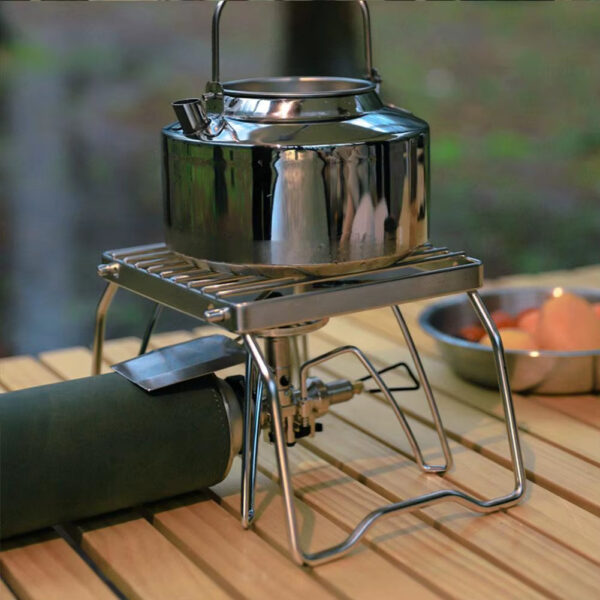 New Camping Folding Grill Stand Stainless Steel Grill Wood Stand Stove Portable Gas Table Supplies Camping Grate Camping Ou W5K5