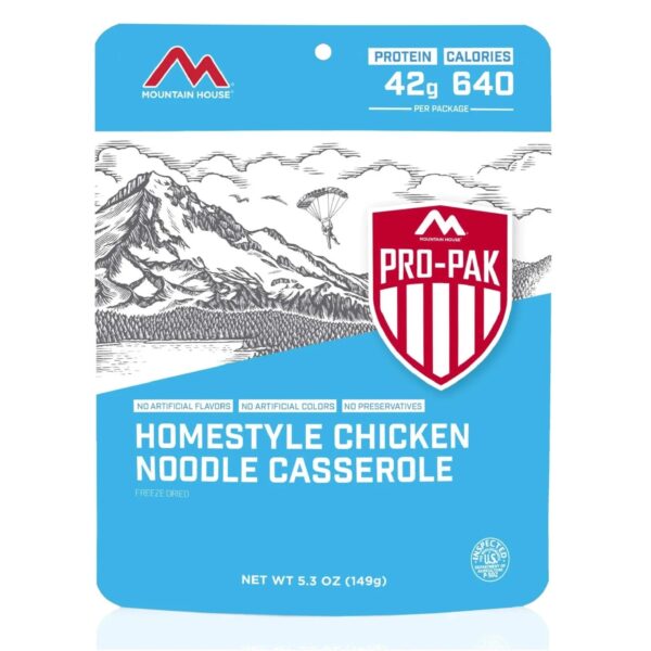 Freeze Dried Homestyle Chicken Noodle Casserole - Pro-Pak Emergency Survival Food for Camping, Hiking and Backpacking - 6 Pouches