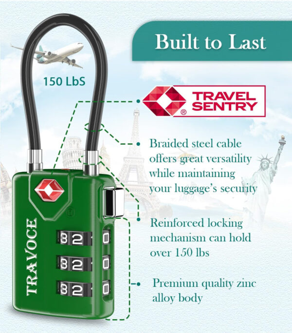 Search Alert TSA Approved Travel Combination Luggage Cable Locks for Suitcase, Gym Locker,Toolbox,Backpack 1,2,4,6 &10 Pk