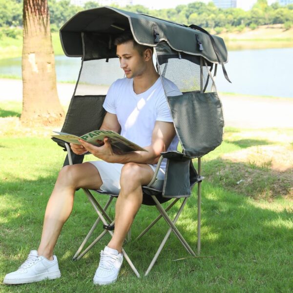 Camping Brothers Camping Chair with Shade Canopy - Outdoor Folding Patio Chai...