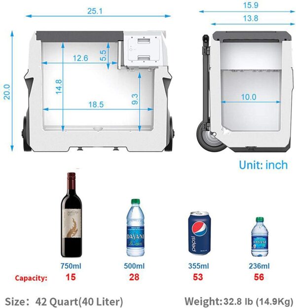 HY-X40A 42 Quarts Battery Power Refrigerator Portable 12V Freezer with App Control and 3 X 30 Watt Solar Panel Combination Kit for Truck RV Boat Outdoor Camping, X-42Qt/40L+90W, Silver