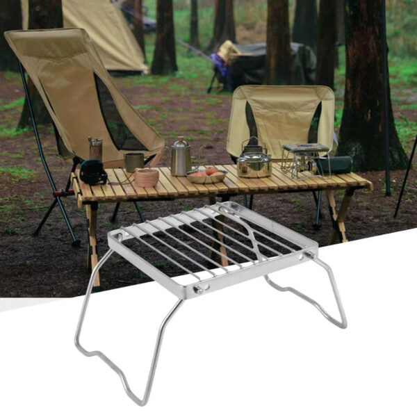 New Camping Folding Grill Stand Stainless Steel Grill Wood Stand Stove Portable Gas Table Supplies Camping Grate Camping Ou W5K5