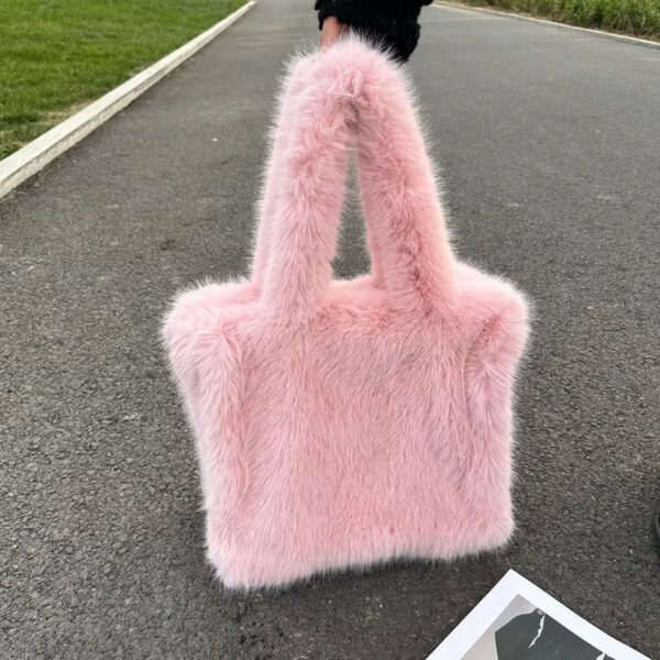 Designer Fluffy Plush Shoulder Bag Warm Faux Mongolian Fur Handbags for Women Brands Large Hobo Shopper Heart Shaped Purses - Image 12