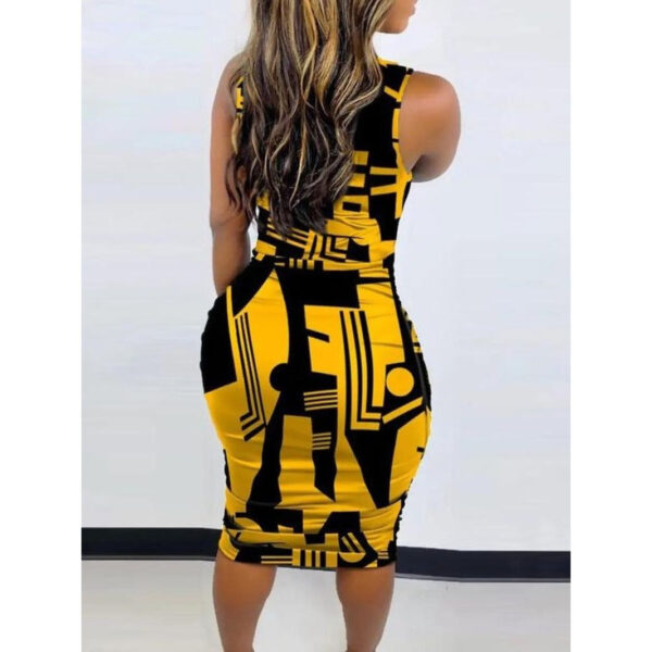 Women'S Geometric Print Mock Neck Bodycon Dress, Casual Sleeveless Midi Dress for Summer, Ladies Clothes for Daily Wear - Image 3