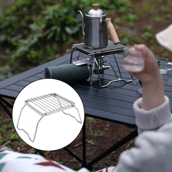 New Camping Folding Grill Stand Stainless Steel Grill Wood Stand Stove Portable Gas Table Supplies Camping Grate Camping Ou W5K5