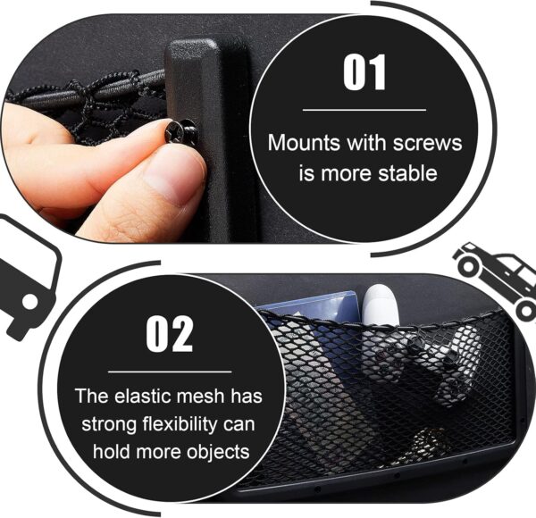 2 Pcs ABS Plastic Frame Car Storage Net Bag Phone Car Mesh Net Holder RV Storage Boat Cargo Pocket Organizer Framed Mesh Net Pocket with Screws for Auto RV Net (16 X 8 Inch)