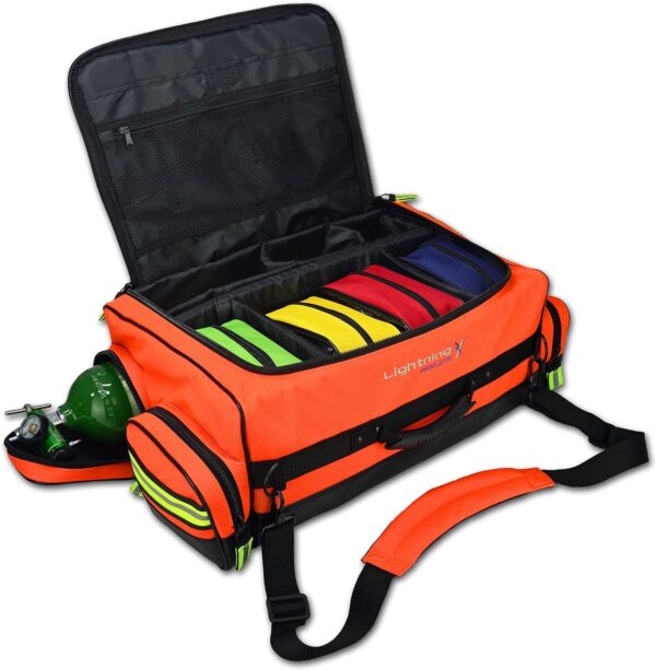 Lightning X Fully Stocked X-Tuff Modular Oxygen Trauma Bag W/ Removable Organizer Pouches for EMS/EMT + First Responder - Orange