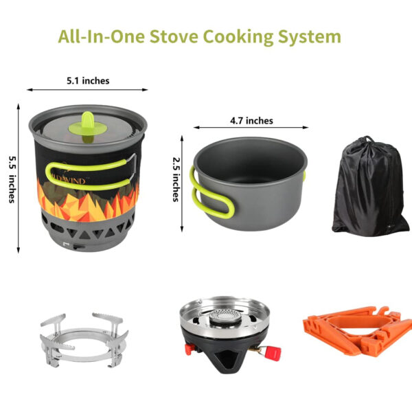 X2 Camping and Backpacking Stove Cooking System, Outdoor Portable Camp Gas Stoves Burner with 0.75L Pot & 0.25L Pan, Piezo Ignition, for Hiking, Fishing, Hunting, Black