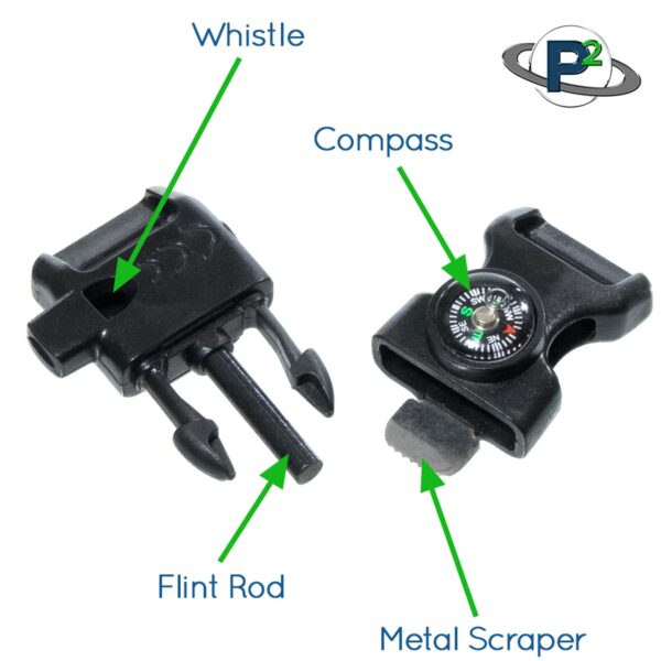 10 Piece Pack Black 5/8" Compass Flint Firestarter Scraper Whistle Utility Buckles - Ideal for Paracord Bracelets, Outdoors, Emergency, Travel, Survival, Travel Kits