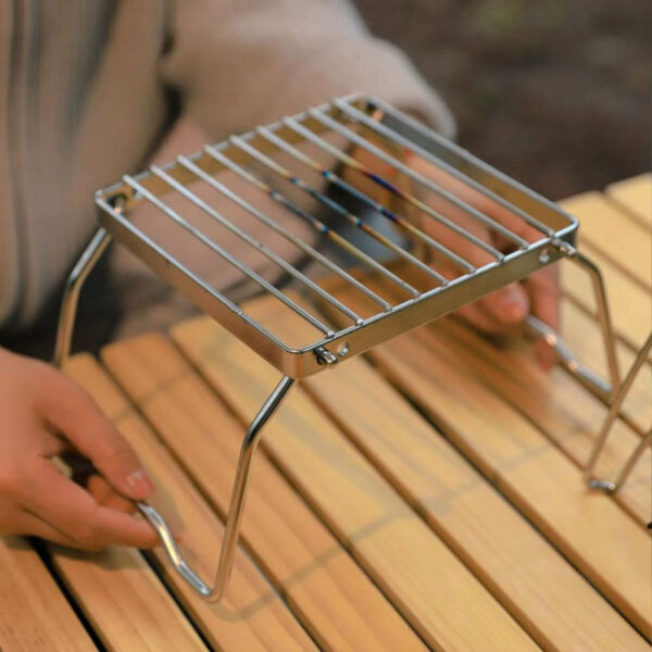 New Camping Folding Grill Stand Stainless Steel Grill Wood Stand Stove Portable Gas Table Supplies Camping Grate Camping Ou W5K5