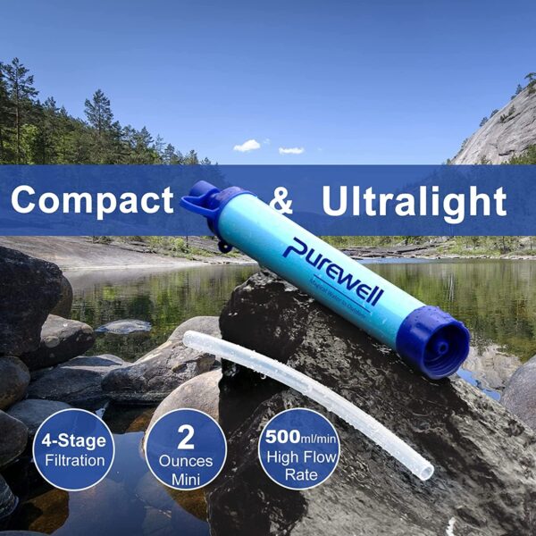 Outdoor Water Filter Personal Water Filtration Straw Emergency Survival Gear Water Purifier for Camping Hiking Climbing Backpacking(2Pcs)