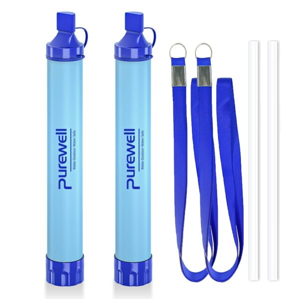 Outdoor Water Filter Personal Water Filtration Straw Emergency Survival Gear Water Purifier for Camping Hiking Climbing Backpacking(2Pcs)