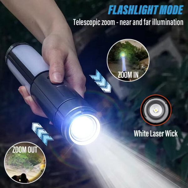 Multi-Functional Camping Light 2 in 1 USB Rechargeable Camping LanternFlashlight with Hook Outdoor Emergency Camping Lamp