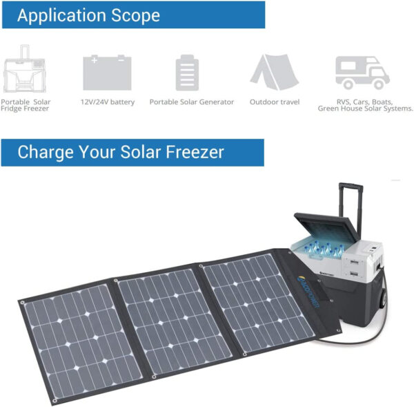 HY-X40A 42 Quarts Battery Power Refrigerator Portable 12V Freezer with App Control and 3 X 30 Watt Solar Panel Combination Kit for Truck RV Boat Outdoor Camping, X-42Qt/40L+90W, Silver