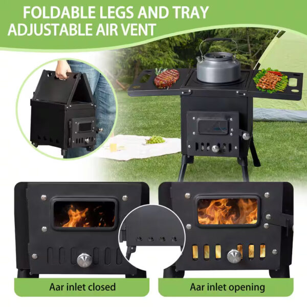 Wood Burning Steel Stove with Chimney for Camping Hiking Picnic