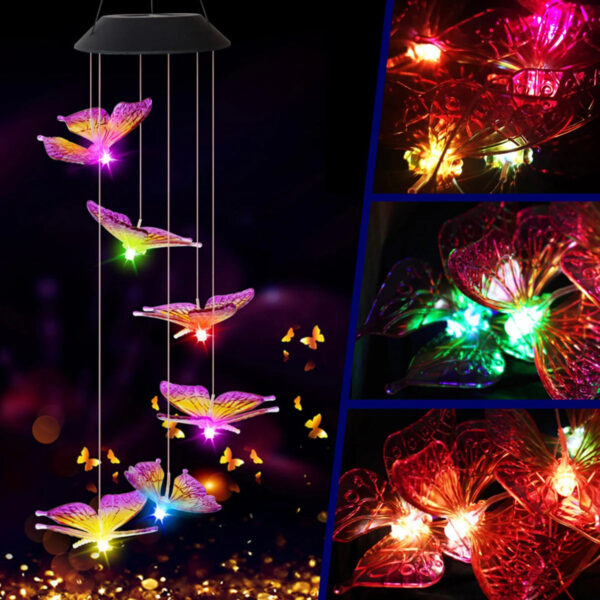 LED Solar Wind Chime Light Garden Butterfly Wind Chime Lamp Colorful Waterproof Hanging Solar Light for Garden Yard Home Decor