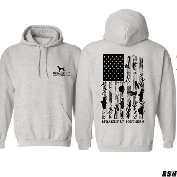 Straight up Southern Hoodie - Patriotic American Flag Design Featuring Hunting and Outdoor Graphics, Perfect for Southern Lifestyle Enthusiasts and Hunters, Unisex Hoodie for Everyday Comfort and Bold Country Style Sweaters Menswear Tops Pullover