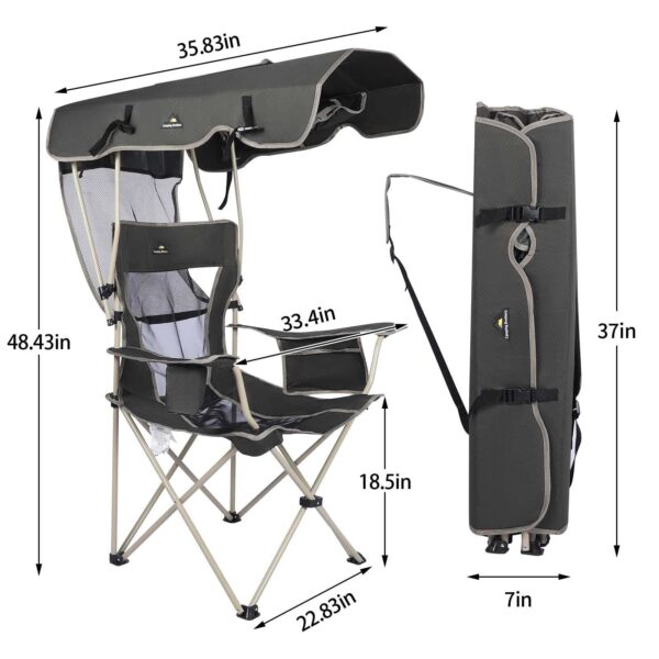 Camping Brothers Camping Chair with Shade Canopy - Outdoor Folding Patio Chai...