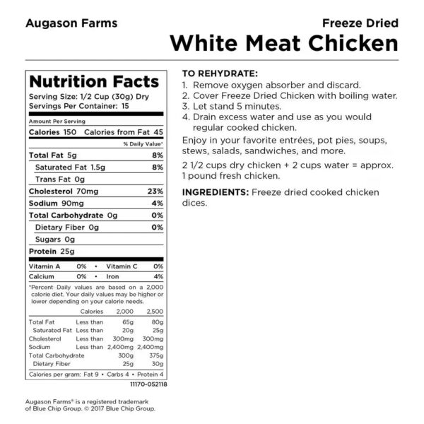 16 Oz. Freeze-Dried Precooked White Meat Chicken