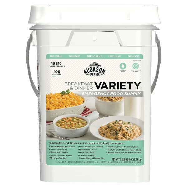 Breakfast and Dinner Variety Pail Emergency Food Supply Everyday Meals 4 Gallon