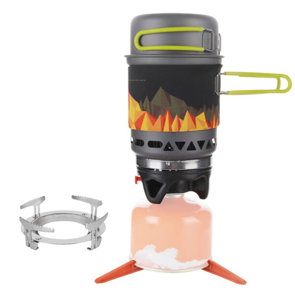 X2 Camping and Backpacking Stove Cooking System, Outdoor Portable Camp Gas Stoves Burner with 0.75L Pot & 0.25L Pan, Piezo Ignition, for Hiking, Fishing, Hunting, Black