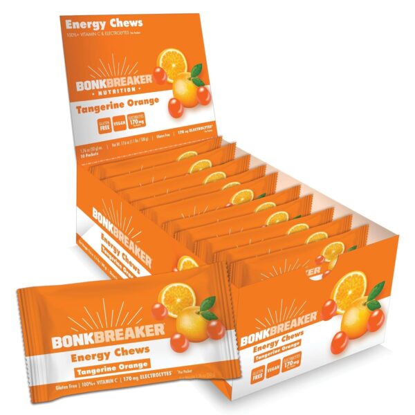 Energy Chews, Dairy-Free, Gluten-Free Ingredients to Provide Quick Energy and Focus, 1 Box of 10 Packets, Tangerine Orange