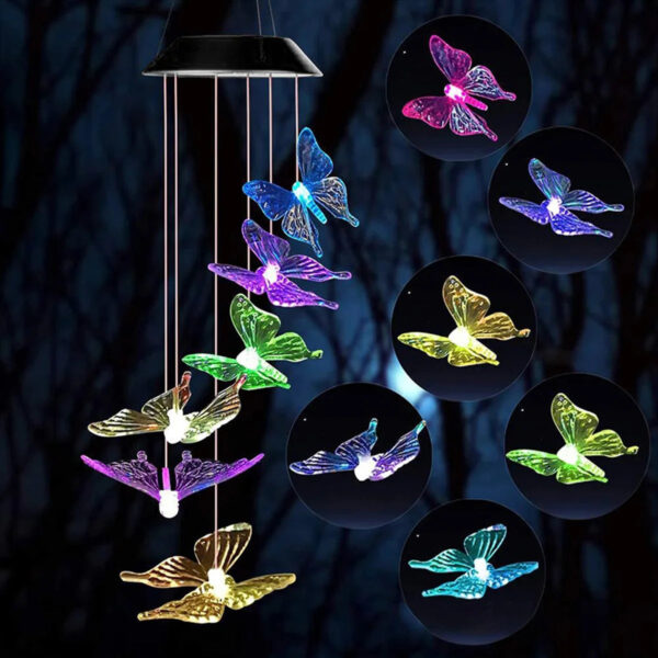 LED Solar Wind Chime Light Garden Butterfly Wind Chime Lamp Colorful Waterproof Hanging Solar Light for Garden Yard Home Decor