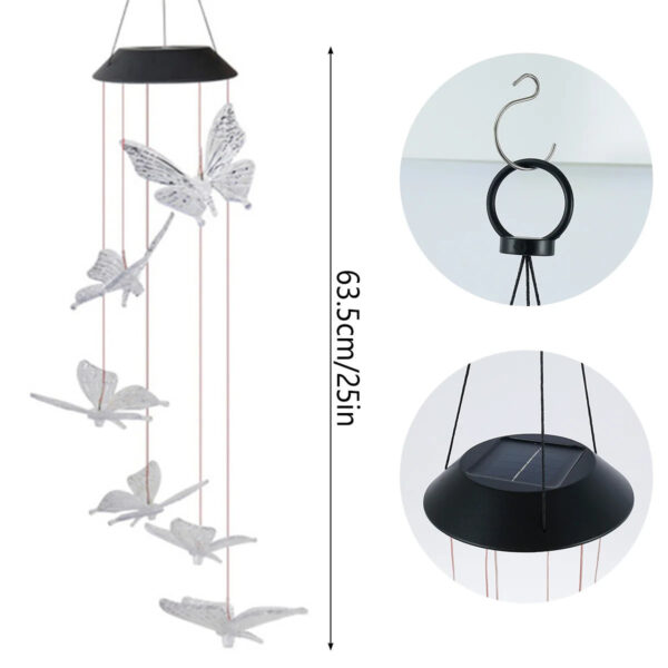 LED Solar Wind Chime Light Garden Butterfly Wind Chime Lamp Colorful Waterproof Hanging Solar Light for Garden Yard Home Decor