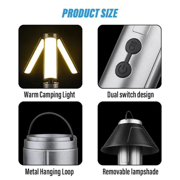 Multi-Functional Camping Light 2 in 1 USB Rechargeable Camping LanternFlashlight with Hook Outdoor Emergency Camping Lamp