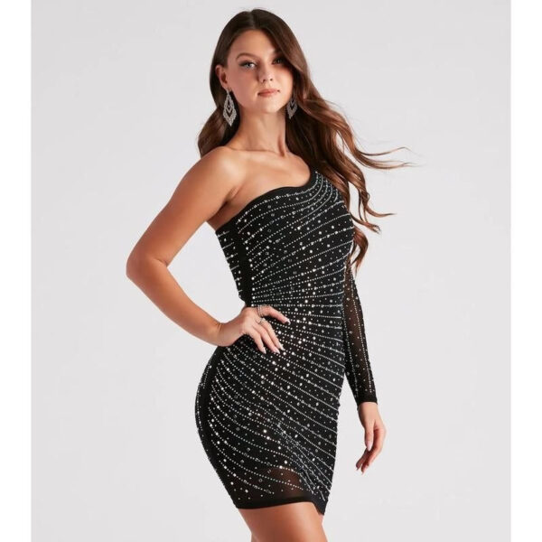 Precious Jewels One-Shoulder Bodycon Mini Dress