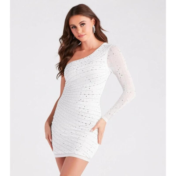 Precious Jewels One-Shoulder Bodycon Mini Dress - Image 12