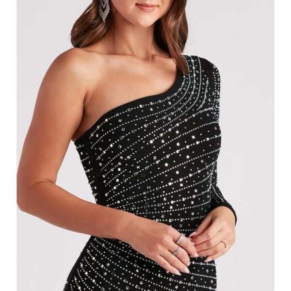 Precious Jewels One-Shoulder Bodycon Mini Dress - Image 5