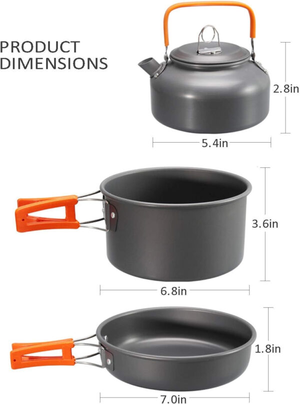 Camping Cookware Mess Kit, Camping Pot Pan and Kettle, Portable Outdoor Hiking Camping Cooking Set