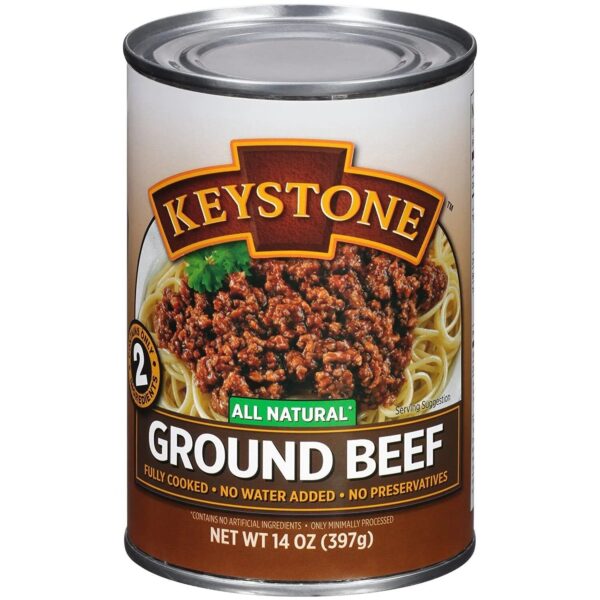 (12 Cans Pack)  All Natural Ground Beef 14 Oz Emergency Survival Food for Camping Hiking and Backpacking Ready to Eat- 12 Cans