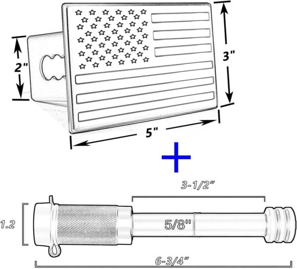 American Flag Metal Trailer Hitch Cover for 2 Inch Receivers（With 5/8-Inch Pin Diameter Trailer Hitch Lock ） (Black)