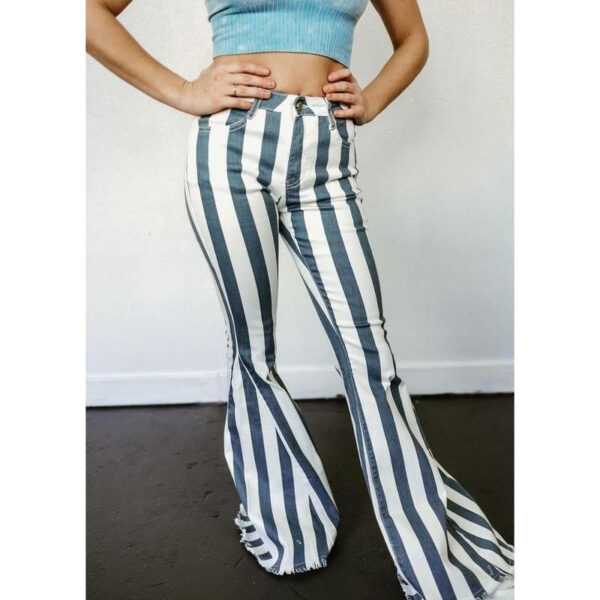 Serendipity Striped Flare Jeans in Deep Teal - Image 4